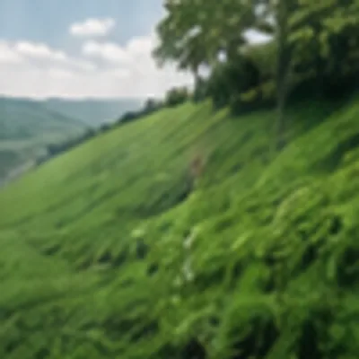 Steep slope covered in established grass