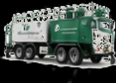 Green and white truck-mounted hydroseeding machine